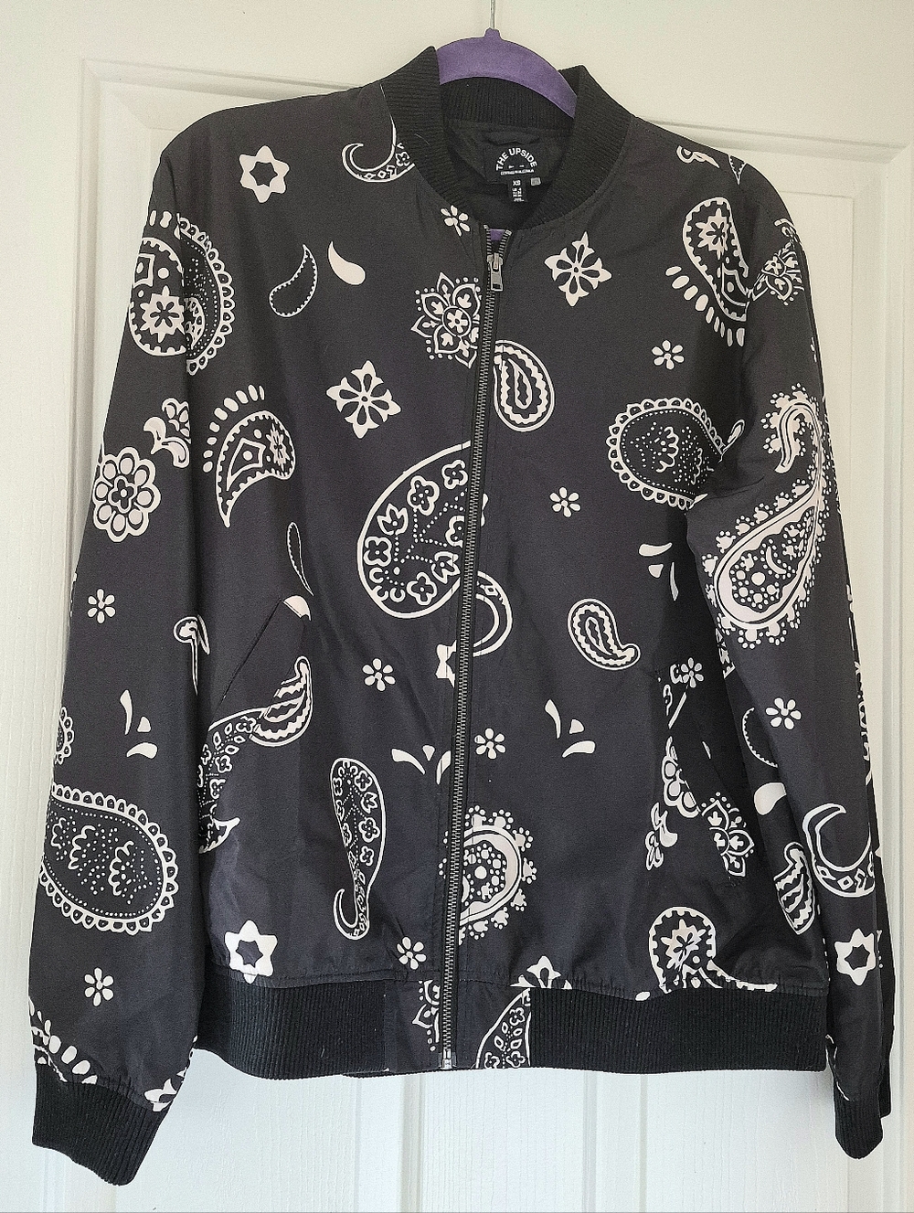 The Upside Black/White Paisley Bomber Jacket (Unisex)